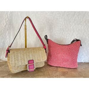 2 vtg bags pink macrame rattan clutch (Liz Claiborne, unknown ) purses handbags